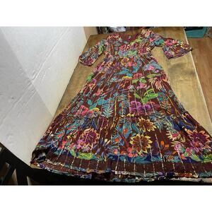 Me 2 Magic Anthropologie Size Large Multi Metallic Tiered Maxi Dress Floral Boho